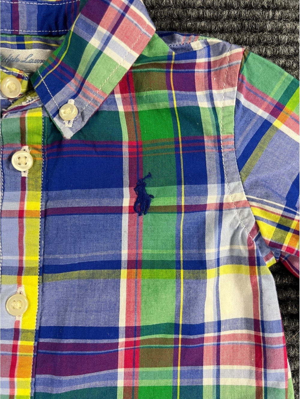 Ralph Lauren Baby Boys' Multicolor Plaid Cotton Romper Jumpsuit, Size 6 Months - Picture 2 of 6